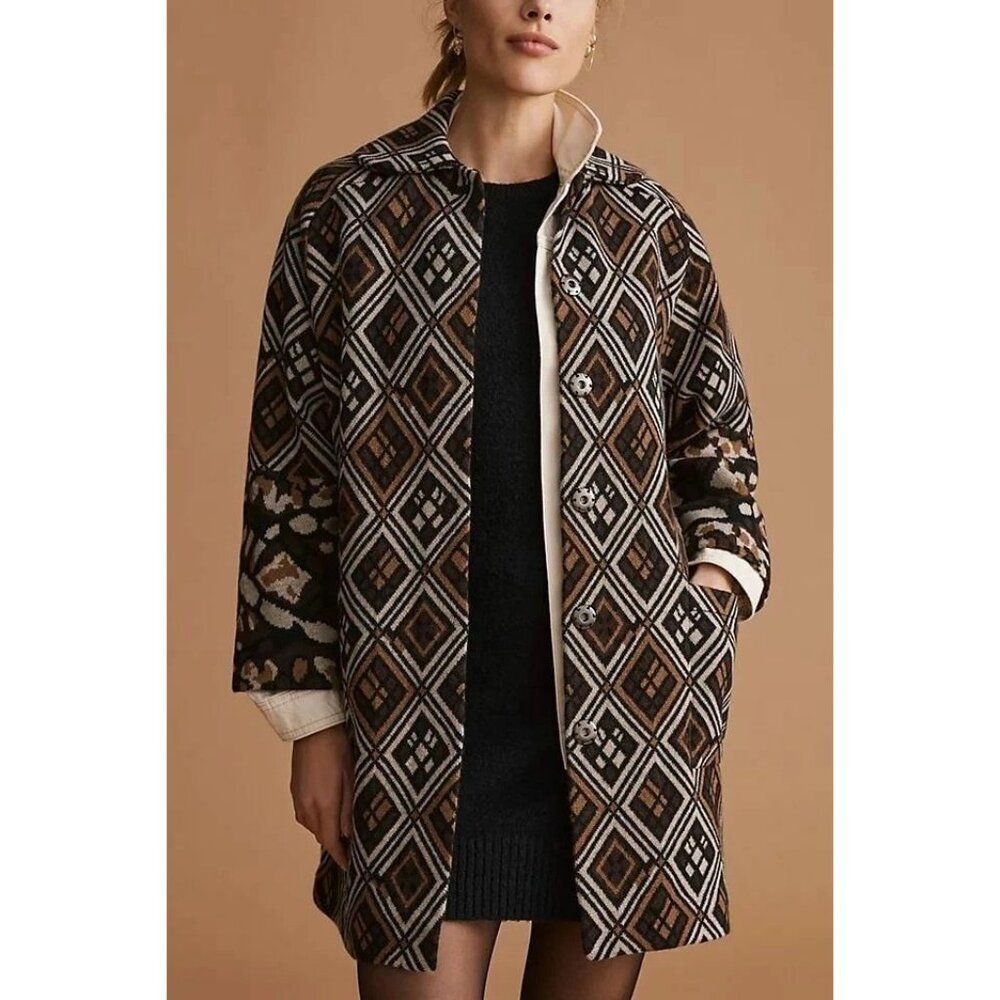 Anthropologie Field Flower Geo Wool Sweater Coat Size Small NEW - Picture 7 of 12